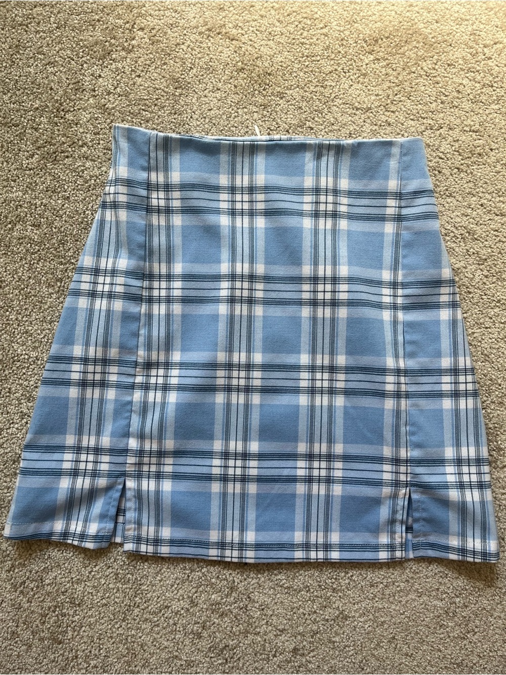 Brandy Melville Blue and White Plaid Mini Skirt